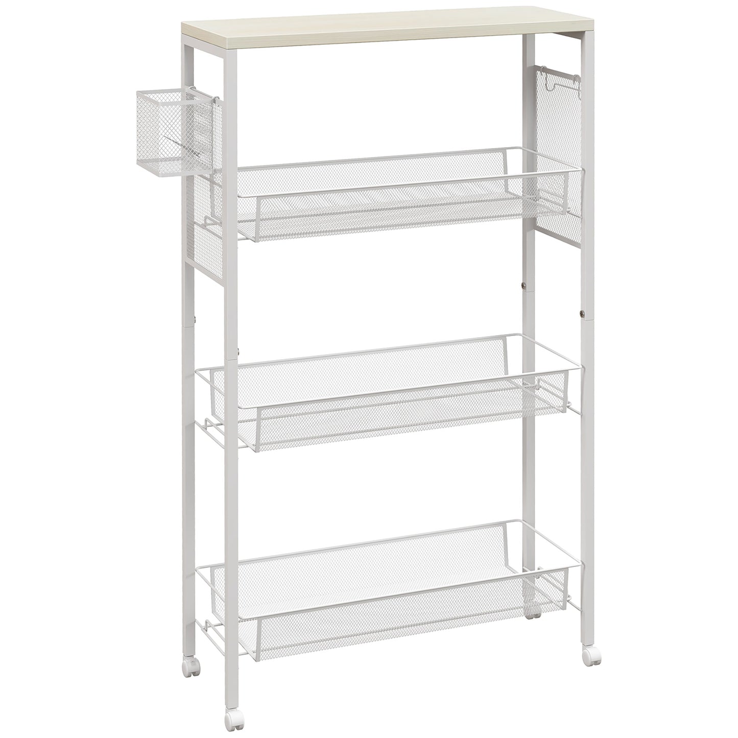 3-Tier Kitchen Cart With 3 Steel Wire Baskets - White